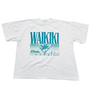 Vintage Waikiki Hawaii Lesmore XL T-Shirt 100% Preshrunk Cotton Tropical Palm Tr
